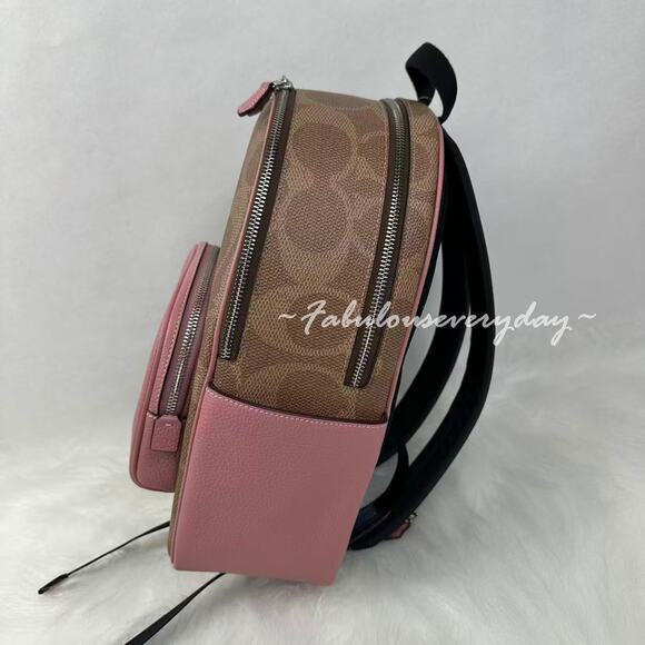 Coach Court Backpack In Maxi Signature Canvas In Tan/Dusty Pink CCK72 NWT - Picture 2 of 9